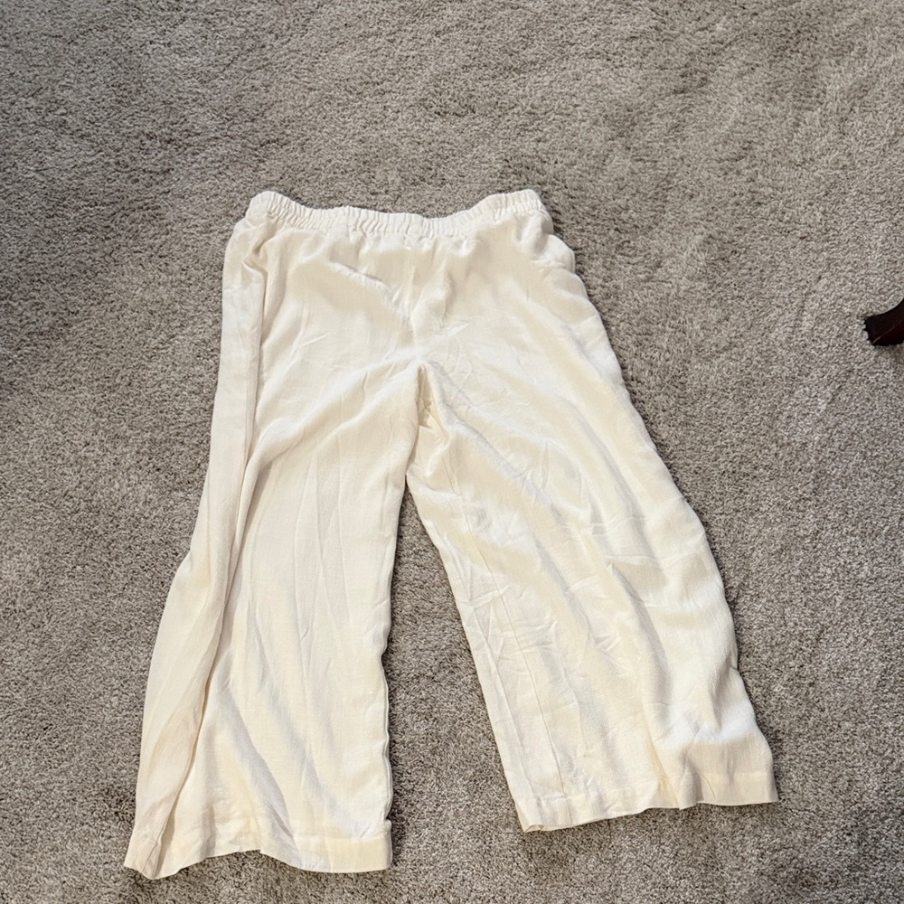 NEW LINEN Z Supply Wide Leg Crop Pants; Sleek Lightweight;Size XL;Natural White